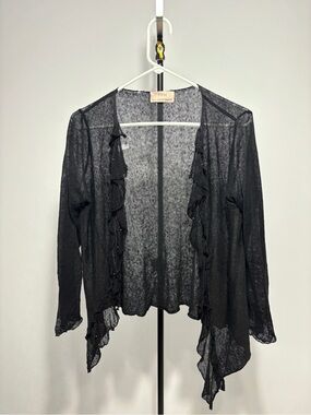 Distressed Mesh Ruffle Cardigan